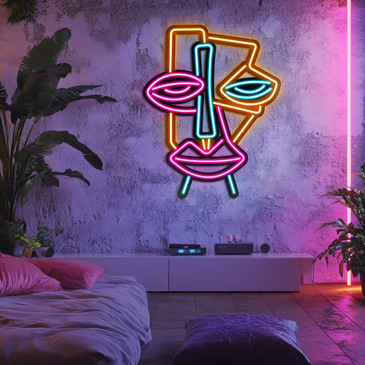 Abstact Face Line Art Metal Neon Wall Art - LN0004 - Seed to Sewn