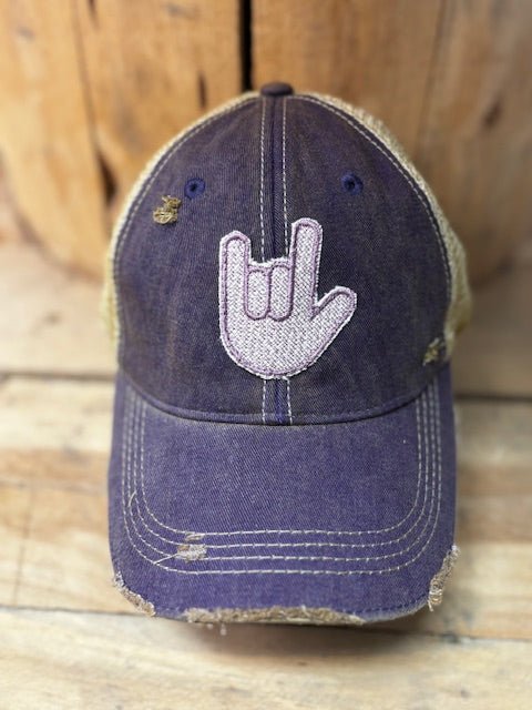 I Love You Sign distressed snapback mesh hat - Seed to Sewn