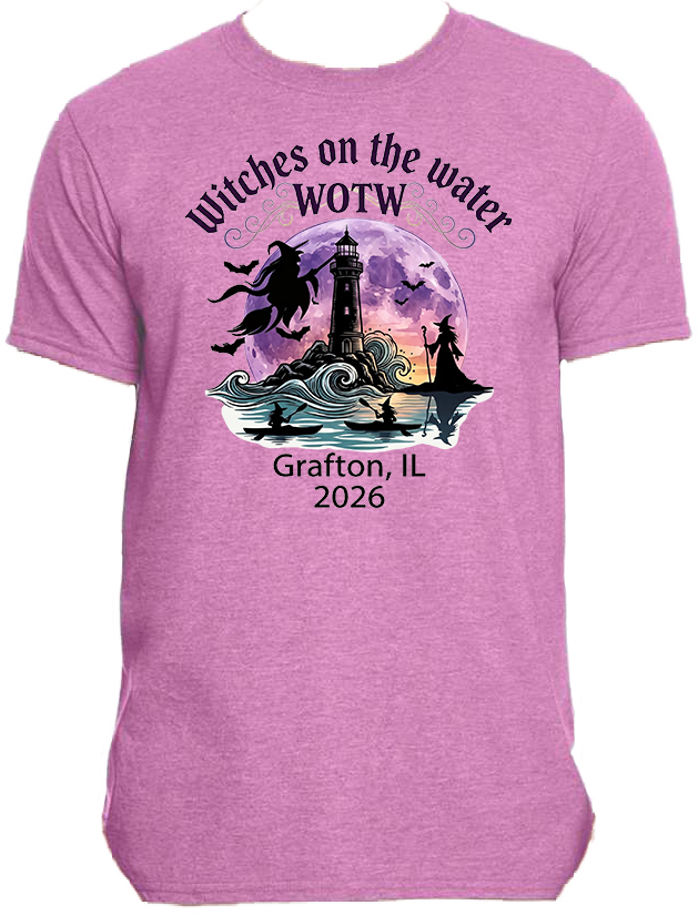 Witches on the Water 2026 Light design on Heather Radiant Orchid tee